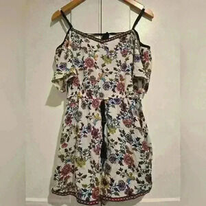 Blue Rain Floral Cold Shoulder Boho Lightweight Romper